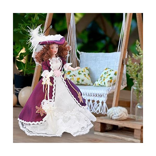 Gens Miniatures en Porcelaine, Décoration de Maison de Poupée à Léchelle 1/12 Style Victorien Violet Foncé Jupe Chapeau Femm