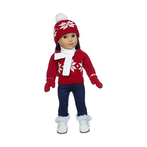 Stecto 5 pièces Vêtements de Noël pour poupée American Girl de 46 cm - Tenue décontractée - Motif élan - Pull de Noël - Panta