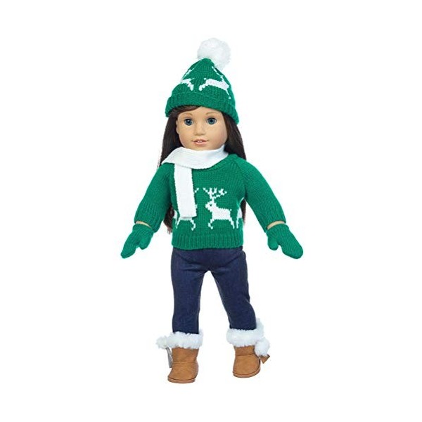 Stecto 5 pièces Vêtements de Noël pour poupée American Girl de 46 cm - Tenue décontractée - Motif élan - Pull de Noël - Panta