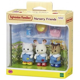 Sylvanian- Nursery Friends Families Les Amies De Creche, 5262, Multicolore & 4533 - Poussette Double - Poupées et Accessoires
