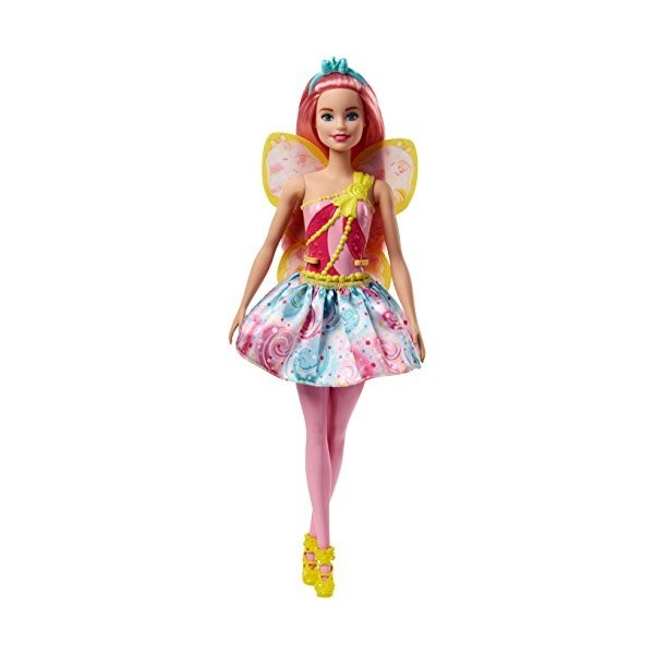 Barbie Dreamtopia poupée fée Bonbons ailée aux cheveux roses et tenue multicolore, jouet pour enfant, FJC88