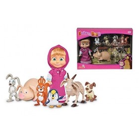 Simba - 109301020 - Masha & Michka - Poupée Masha et Ses Petits Animaux - 6 Animaux - 12 cm, Multicolore