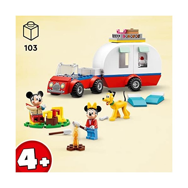 LEGO 10777 Disney Mickey et Ses Amis Mickey Mouse et Minnie Mouse Font du Camping, Jouet de Voiture et Figurine Pluto, pour F