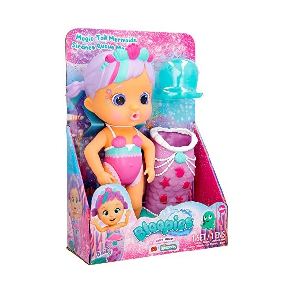 Bloopies Magic Tail Mermaids Daisy Mermaid Doll avec Queue Brillante Amovible et Son ami Marin . Jette de leau et Souffle de