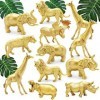 Quoersrti Lot de 12 figurines danimaux en plastique métallisé doré - Figurines de safari - Animaux sauvages avec éléphant, l