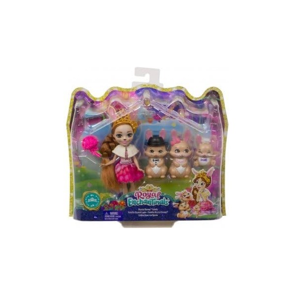 Coffret Famille Brystal Lapin pour enchantimals Royal - Poupee Princesse 15cm + Figurines Animaux + Accessoires - Set Jouet F