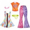 Barbie Fashion Pack - HJT34 - Ensemble 2 Tenues de vêtements pour poupée - Top Orange et des Pattes déléphant à Carreaux, Mi