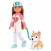 Glitter Girls 14-inch Poseable Fashion Doll & Dog – Brown Hair & Hazel Eyes – Hoodie Dress & Plush Puppy – Leash & Collar Acc