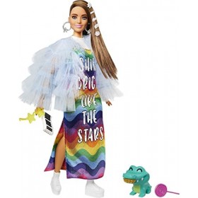 Barbie Extra Poupée Articulée Aux Longs Cheveux, Look Tendance Et Oversize, Avec Figurine Croco Gourmand Et Accessoires, Joue