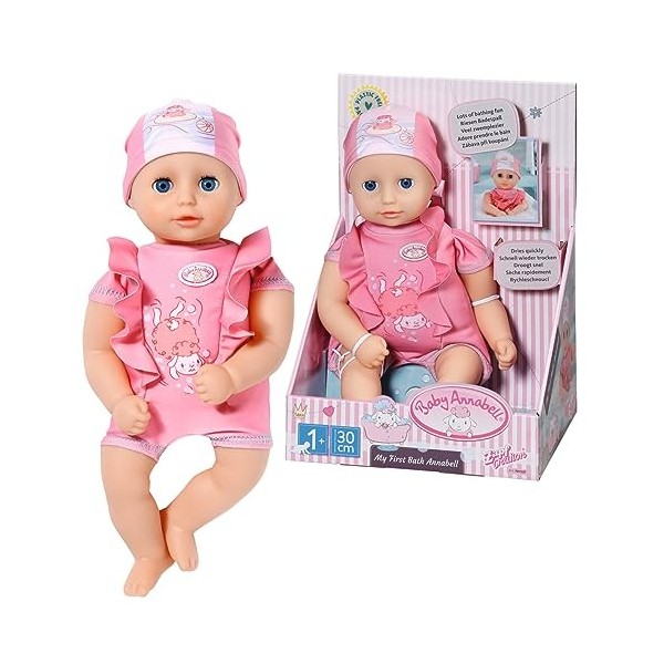 Baby Annabell- Doll Premier Annabell 707227-Poupée de 30 cm avec Corps Imperméable pour Tout-Petits-Maillot de Bain & Bonnet 