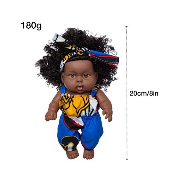 Kangmeile Poupée Africaine Curly 8 Pouces - Poupée Noir Afro-américaine réalistes Poupon bébé poupées pour Enfants Jouets pou