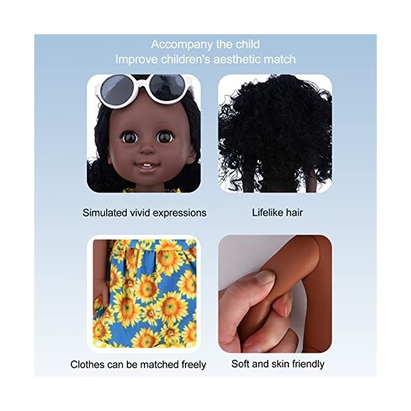 Alomejor Poupée Fille Noire, Poupée Fille Réaliste en Vinyle pour Enfants de 15 Pouces avec des Lunettes Habillées, Cadeau d