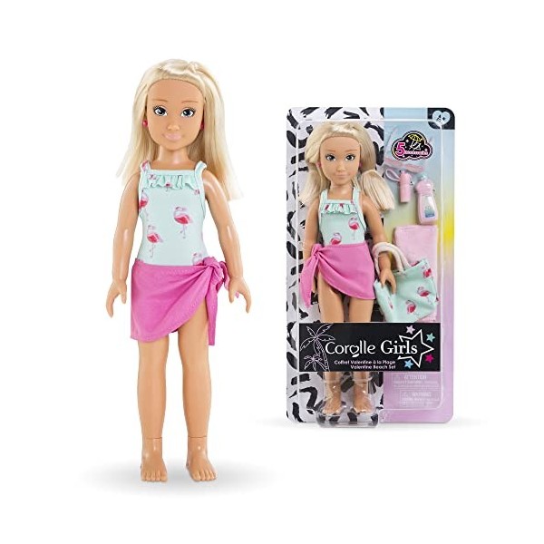 Corolle Girls - Coffret Valentine à la Plage, poupée Mannequin, 5 Accessoires, 28cm, dès 4 Ans, 9000600110