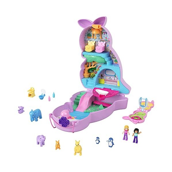 Polly Pocket Mini-Univers Coffret Famille Kangourous À Poche 2 En 1 Avec 2 Mini-Figurines Et Accessoires, Jouets De Voyage, J