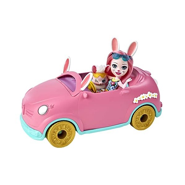 Enchantimals Coffret Lapinmobile, voiture avec une mini-poupée Bree Lapin et une figurine Twist, et des accessoires de jeu, j