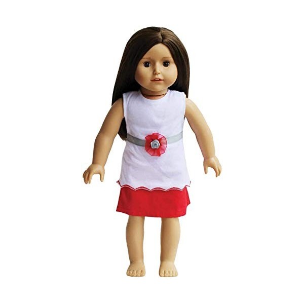 THE NEW YORK DOLL COLLECTION Tenue - Blanc Haut et Rouge Jupe avec Correspondant à Rouge et Argent Ceinture - pour 18 Pouces 