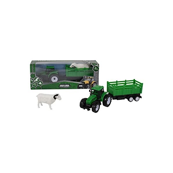KIDZON Tracteur à tirer avec remorque et figurines Véhicule agricole Jouet Camion de ferme Jouet Cadeau pour enfants de 3, 4,