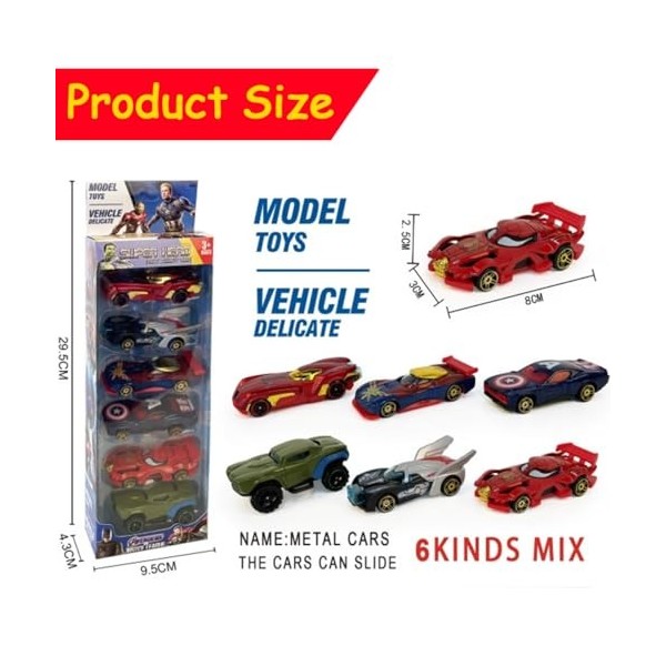 DGTSYAL Mini Véhicules 6Pcs Mini Jouet Voiture Enfant Voiture Jouet de la Série de Super-héros Cars Jouet pour Enfants Garcon