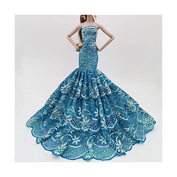 Robe de soirée en Dentelle Faite à la Main pour poupées de 12 Pouces, Robe de Mariage pour poupées de 12 Pouces, Bleu