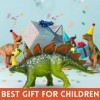 Oriate Mini figurines de Dion, 12 petits dinosaures avec grand T-Rex, 25 cartes flash cartes de fait, idéales pour les décora
