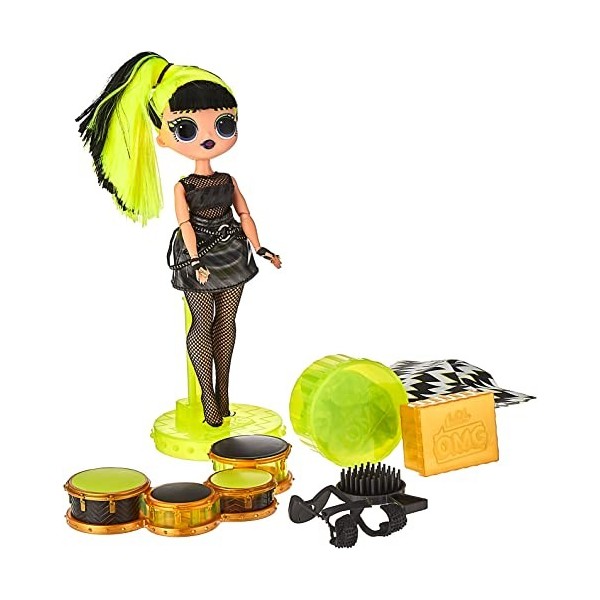 L.O.L Surprise! OMG Remix Rock BHAD Girl Poupée Mannequin avec 15 Surprises Dont des Tambours, 1 Tenue, Chaussures, Brosse à 