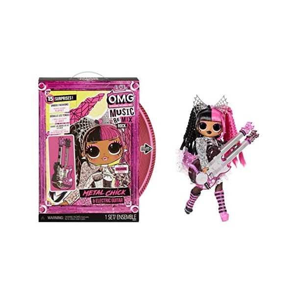 L.O.L Surprise! OMG Remix Rock BHAD Girl Poupée Mannequin avec 15 Surprises Dont des Tambours, 1 Tenue, Chaussures, Brosse à 