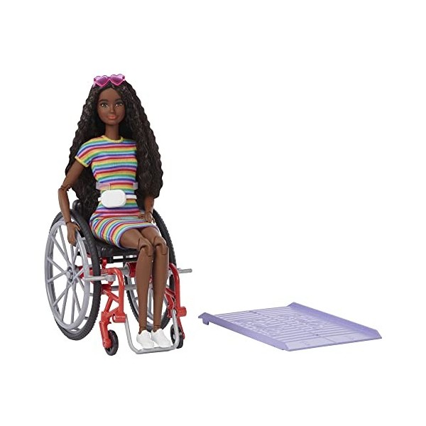 Barbie Fashionistas Doll 165, with Wheelchair & Long Blonde Hair Wearing Tropical Romper, Orange Shoes & Lemon Fanny Pack, T