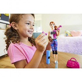 Barbie Bien-être coffret Sport avec poupée rousse, figurine chiot et 9&nbsp;accessoires, jouet pour enfant, GJG57 - Multicolore