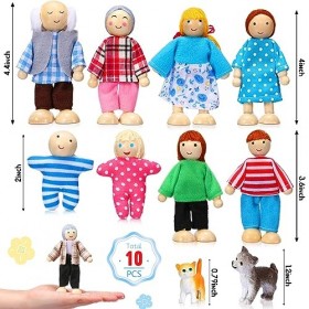 10 Pcs Ensemble de Poupées Familiales en Bois Mini Figurines de Famille en Bois Personnage de Maison de Poupée Mini Poupée Fa