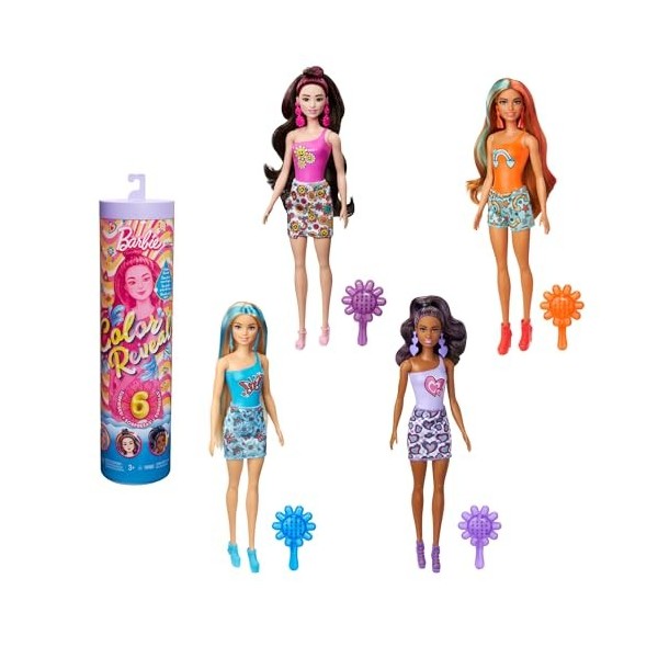 Barbie Coffret Assortiment Poupées Color Reveal Série Groovy, Accessoires Avec 6 Surprises Inclus, À Collectionner, Jouet Enf