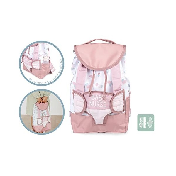 Smoby - Baby Nurse - Sac à Dos - Porte-Bébé + Porte-Biberon intégré - pour Poupons et Poupées - Sangles Réglables - 220321WEB