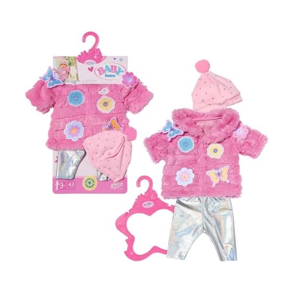 BABY born Ensemble avec manteau rose 833834 - Manteau douillet rose avec un legging et bonnet assortis pour poupées de 43cm -