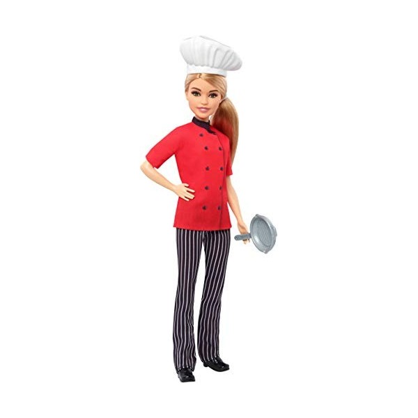 Barbie Métiers poupée Chef de cuisine blonde avec poêle et toque, jouet pour enfant, FXN99