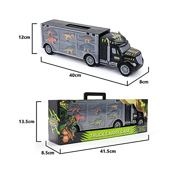 Dilbarmi-Camion Transporteur de Dinosaures - Jouet éducatif interactif avec 12 Figurines danimaux - Cadeau Parfait pour Les 