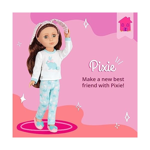 Glitter Girls – Pixie, Poupée en Pyjama 14 Pouces – Cheveux Bruns et Yeux Noisette – Pantoufles et Tenue de détente Lapin – P