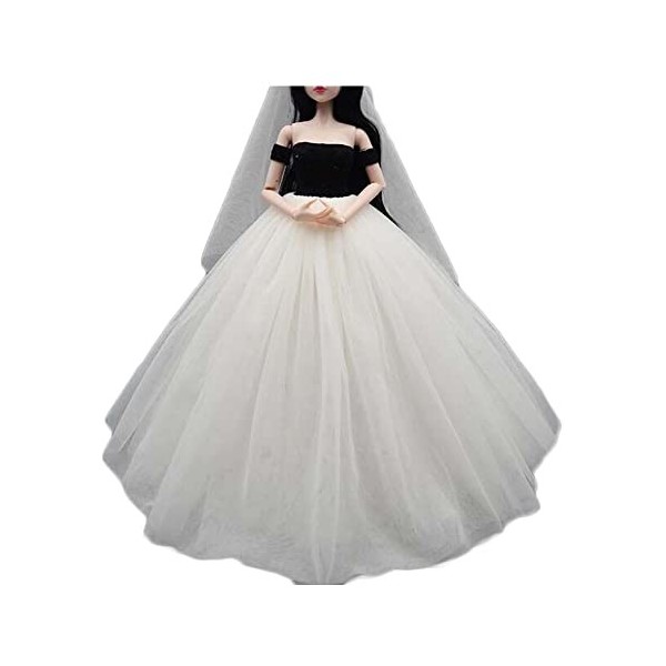 Robe de Mariage pour poupées, Noir et Blanc, Robe de soirée en Gaze Multicouche, Robe de Princesse, vêtements pour poupées de