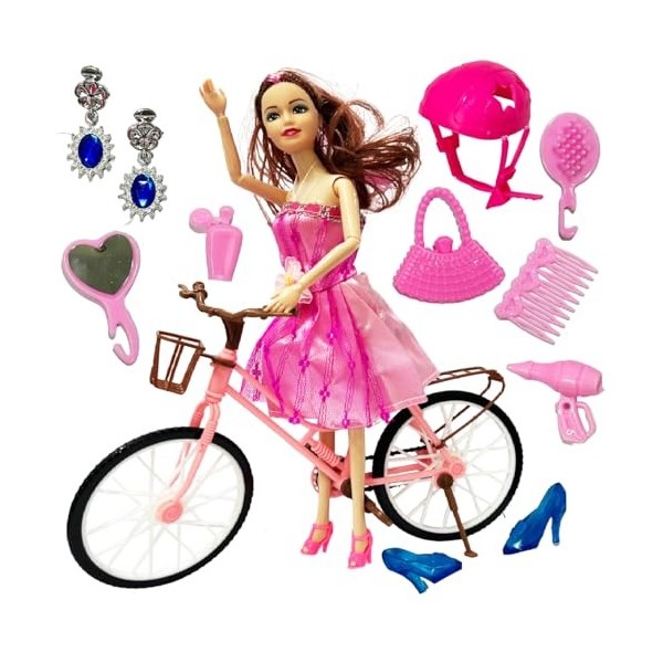 Amitasha Jouets de poupée de vélo pour filles avec mains pliantes - Accessoires de maquillage pour enfants âgés de 2 à 10 ans