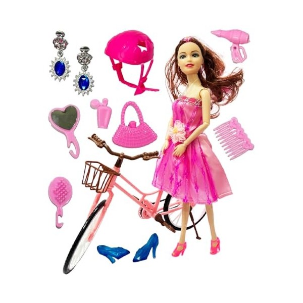 Amitasha Jouets de poupée de vélo pour filles avec mains pliantes - Accessoires de maquillage pour enfants âgés de 2 à 10 ans