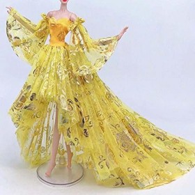Robe de Mariage en Smoking Jaune pour poupées Princesse poupée Robe Up Clothes Trailing Dress Gown pour poupées 12 Pouces