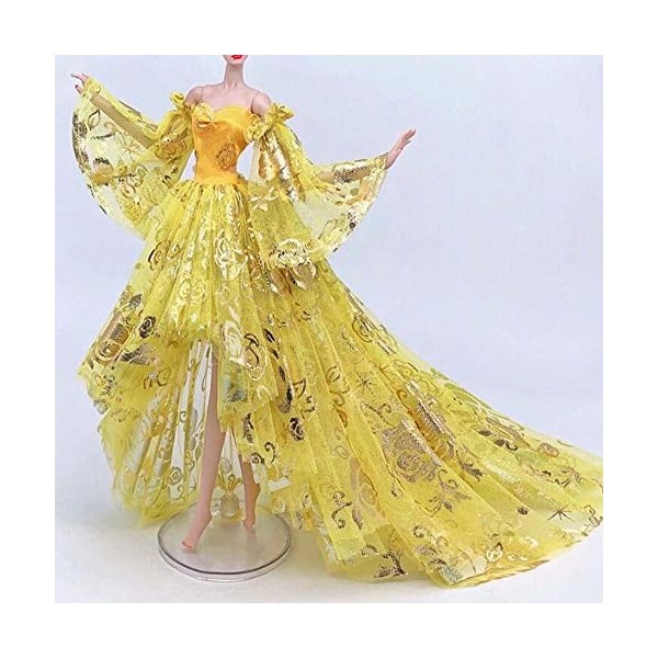 Robe de Mariage en Smoking Jaune pour poupées Princesse poupée Robe Up Clothes Trailing Dress Gown pour poupées 12 Pouces
