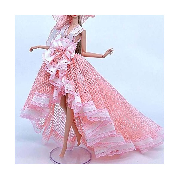 Robe de Mariage en Maille pour poupées Roses Robe de Smoking pour poupées de la Princesse Robe Up Clothes Trailing Dress Gown