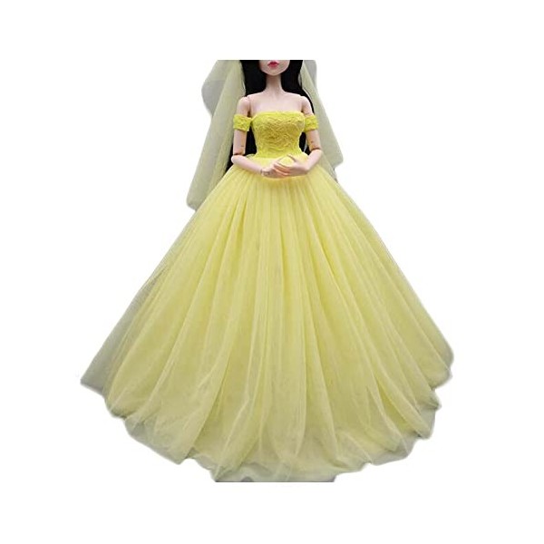 Robe de Mariage pour poupée en Gaze Multicouche, Jaune, Robe de soirée, Robe de Princesse, vêtements pour poupées de 18 Pouce