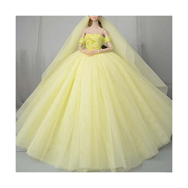 Robe de Mariage pour poupée en Gaze Multicouche, Jaune, Robe de soirée, Robe de Princesse, vêtements pour poupées de 18 Pouce