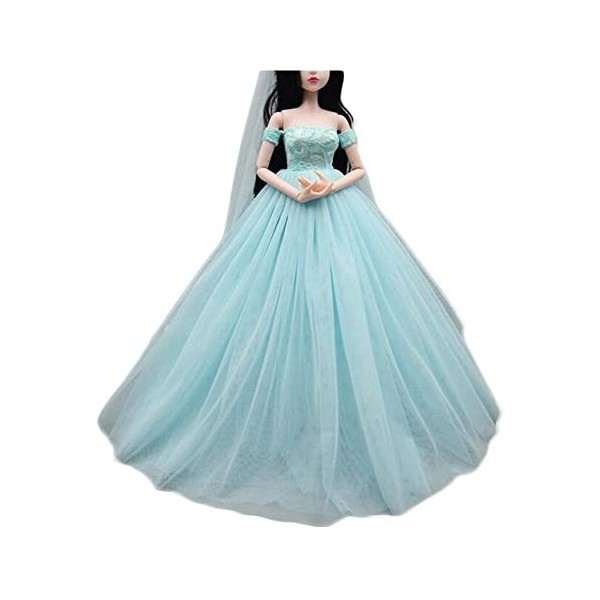 Robe de Mariage pour poupées, Bleue, Faite à la Main, Robe de soirée en Gaze Multicouche, Robe de Princesse, vêtements pour p