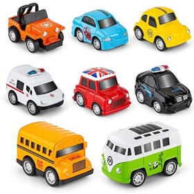 RuiDaXiang Métal Pull Back Voiture, 8 Pcs Ensemble de Mini Voiture Moulée sous Pression, Coche de Policía ...Enfants Jouets F
