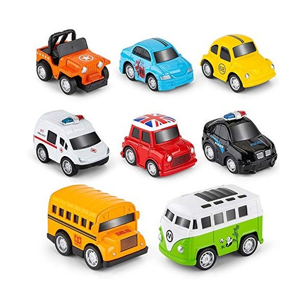 RuiDaXiang Métal Pull Back Voiture, 8 Pcs Ensemble de Mini Voiture Moulée sous Pression, Coche de Policía ...Enfants Jouets F