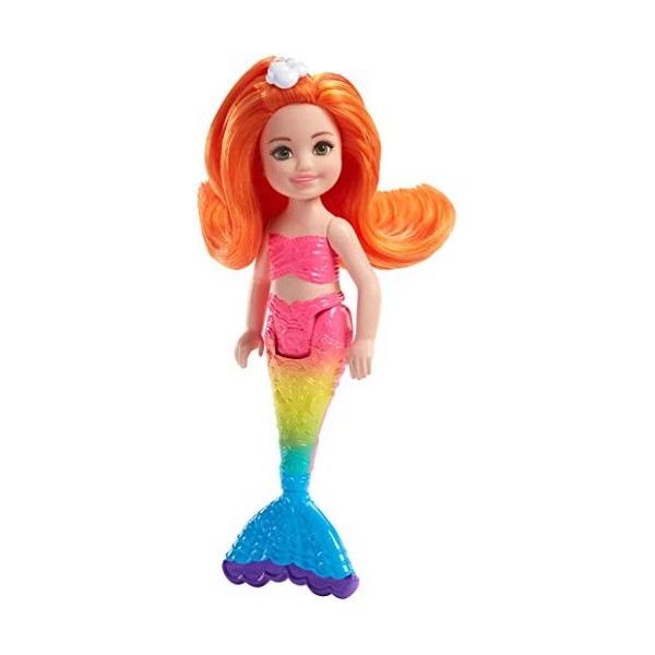Barbie Dreamtopia mini-poupée Chelsea sirène Arc-en-Ciel aux cheveux oranges, fournie avec mini-peigne, jouet pour enfant, FK