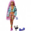 Barbie Extra Doll 10 in Floral-Print Jacket & Jogger Set with DJ Mouse Pet, Extra-Long Pink Braids, Layered Outfit & Accesso