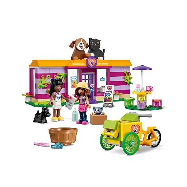 LEGO 41699 Friends Le Café DAdoption des Animaux, Jouet avec Mini-Poupées Olivia et Priyanka, Figurines de Chien et Chat, Ca