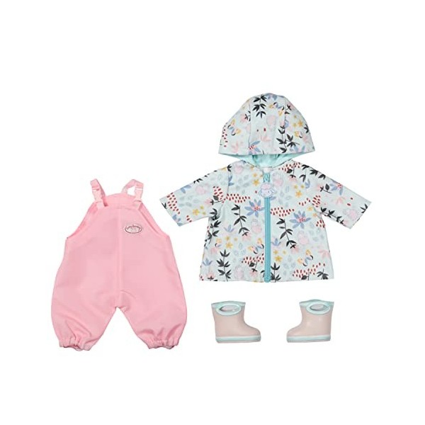 Baby Annabell 706718 Deluxe Rain Set-to Fit 43cm Dolls-Outfit Rainy Days, Includes Raincoat, Trousers and Pair of Wellingtons